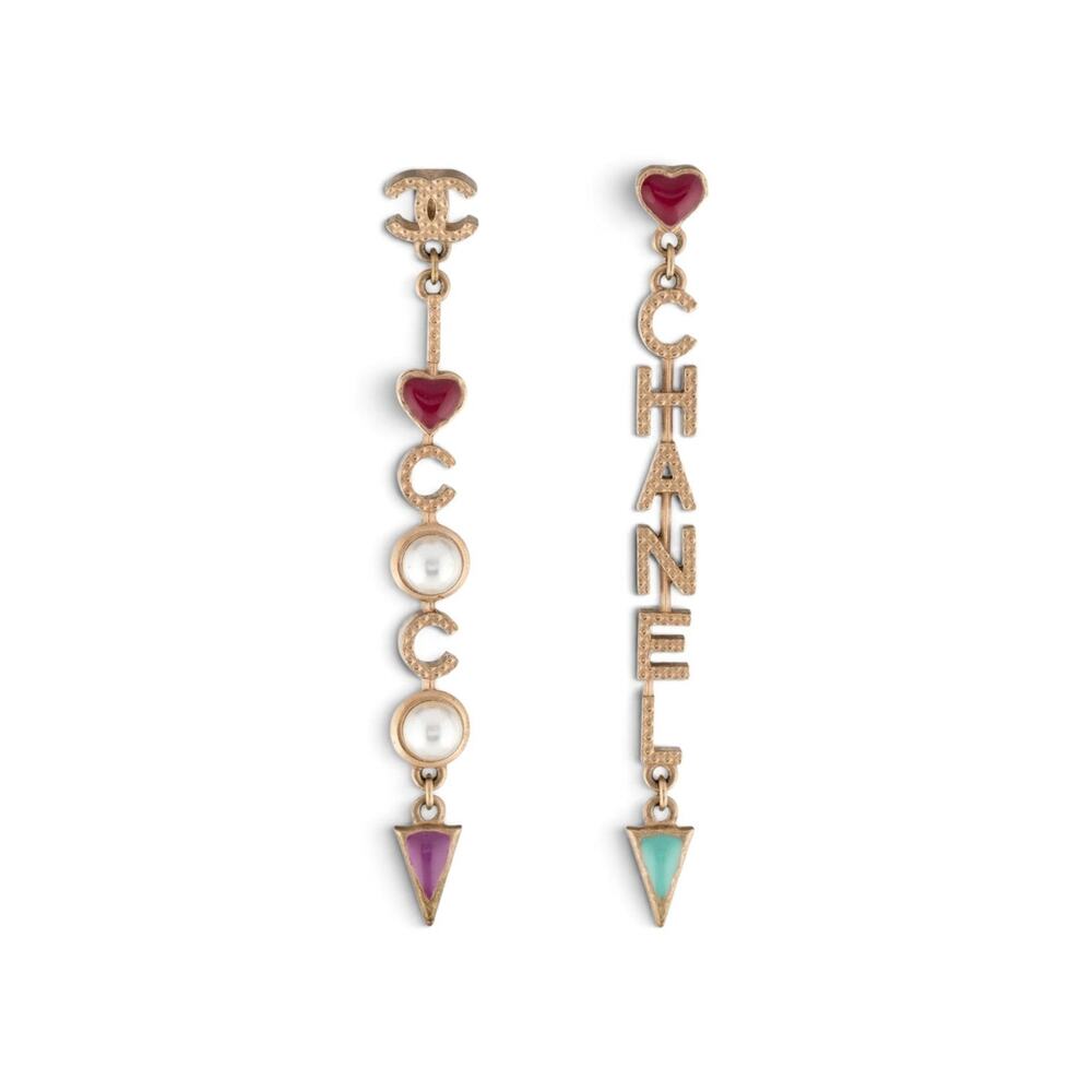 Chanel Gold-tone Faux Pearl & Enamel 'Coco Chanel' Drop Earrings